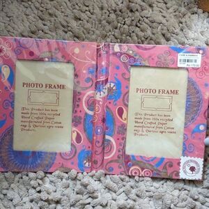 New Cane & Bamboo Pink Blue Paisley 4x6 Double Photo Frame‎ Hand Crafted